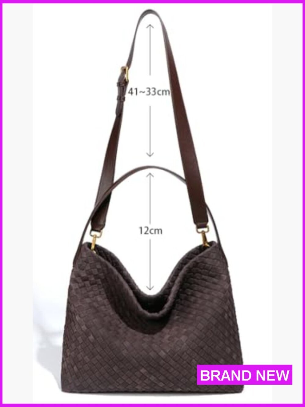 Woven Suede Shoulder Bag Tote Purse Handmade Vegan Leather Hobo Handbag - Picture 6 of 6
